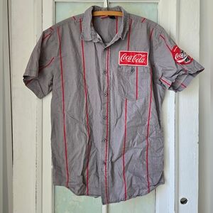 Coca-Cola Grey Striped Button-Up Shirt Size L